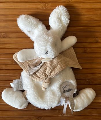 Doudou plat lapin blanc beige happy doudou doudou et compagnie