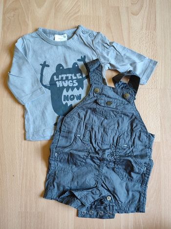Lot Neuf salopette courte en 3M + t-shirt manches longues en 1M Kiabi