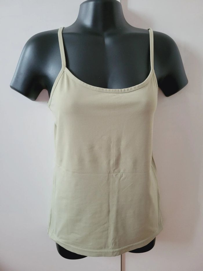 Tee shirt top débardeur vert anis fluide taille L 40 Yessica