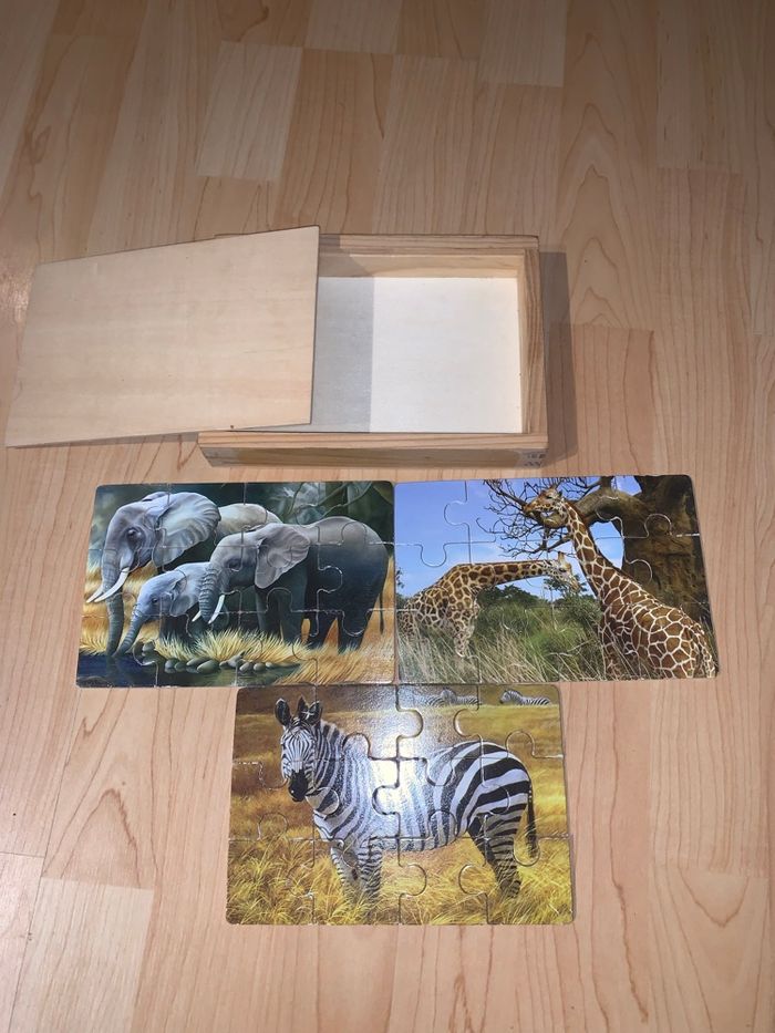 3 puzzles en bois 12 pièces