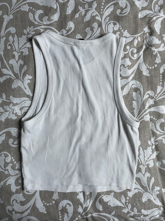 Débardeur blanc court dos nageur crop top Zara côtelé - photo numéro 3