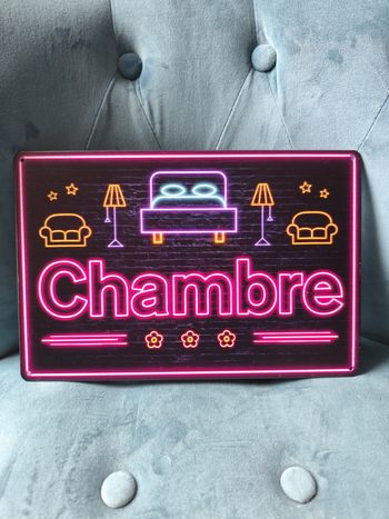 Plaque métal style neon chambre neuve 20x30cm