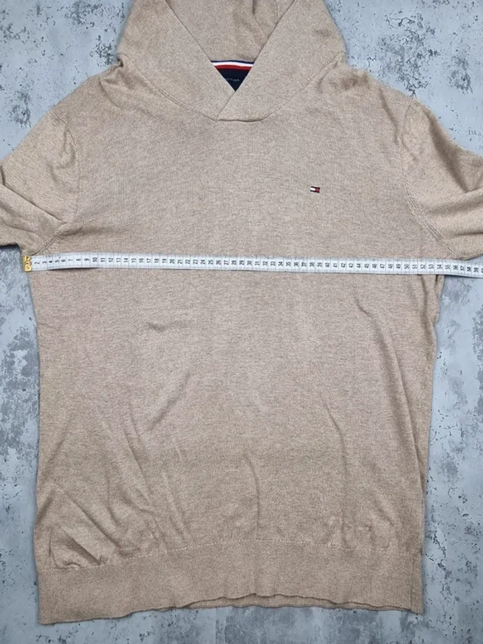 Pull fin mi-saison col châle Tommy Hilfiger Crème – Taille L Homme (mesures en photos) - photo numéro 7