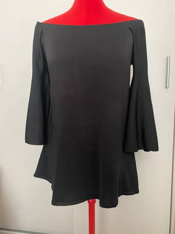 Blouse maille col bardot noir Zara Knit - photo numéro 2