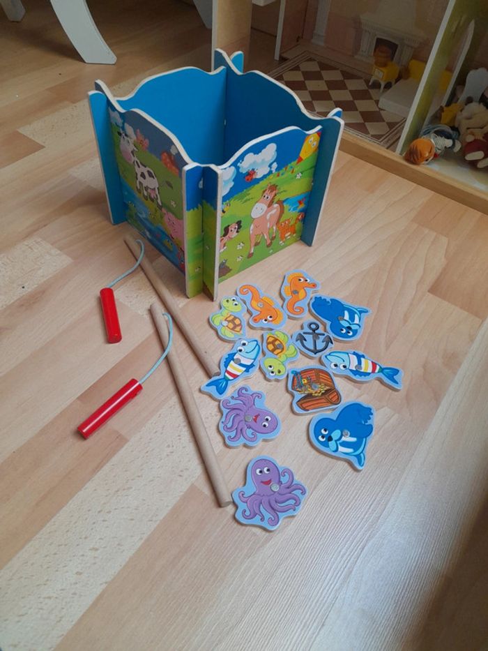 Peche a la ligne en bois aimanté