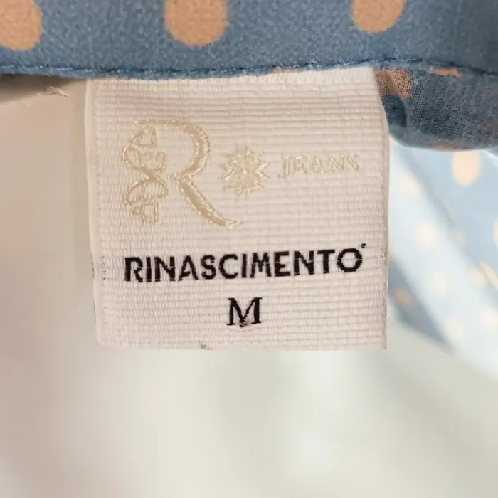 Chemise bleu ciel à pois beige Rinascimento, manches bouffantes, col classique, taille M A971 - photo numéro 9