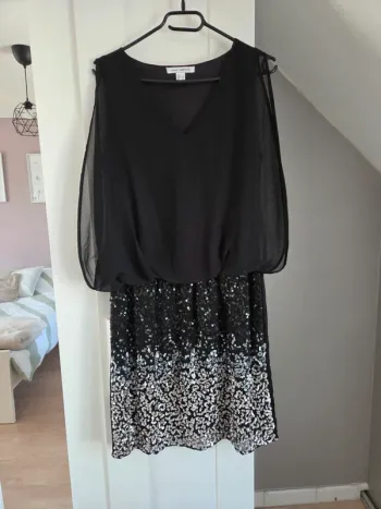 Petite robe noire de soirée a sequins vintage femme taille 38