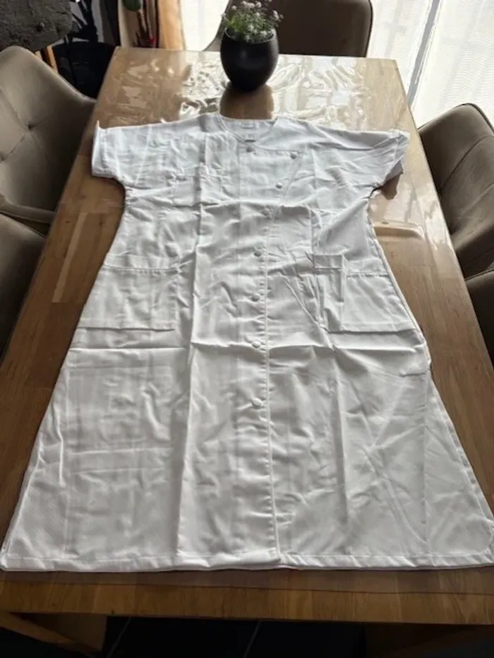 Blouse longue de travail femme en coton strillé taille 40 / L - photo numéro 2