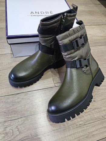 Magnifiques bottines fille en cuir, kaki, pointure 36, marque André