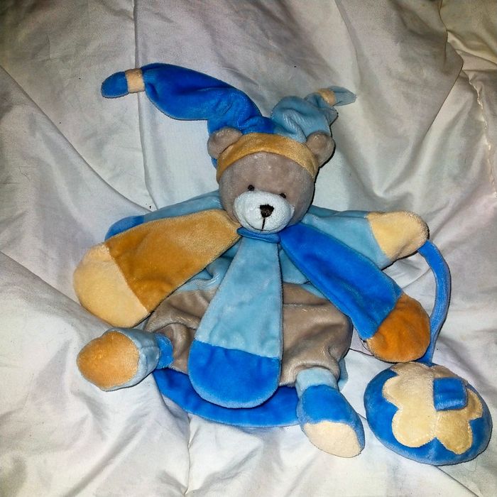 Doudou et compagnie marionnette ours bleu, gris, marron Collector 2385