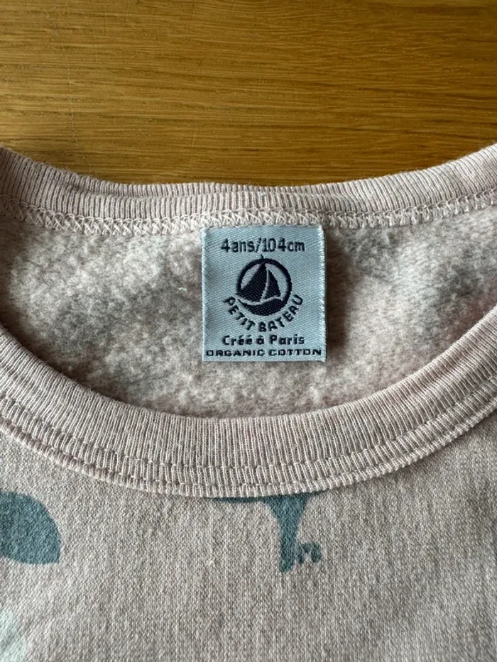 Pyjama 2 pièces ML en molleton rose pâle et fleurs grises/blanches - Taille 4 Ans - photo numéro 4