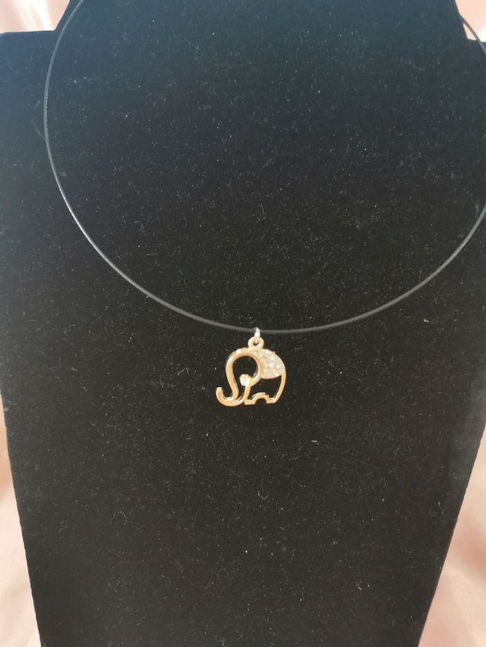 Collier Éléphant. Doré. Strass. Noir - photo numéro 4