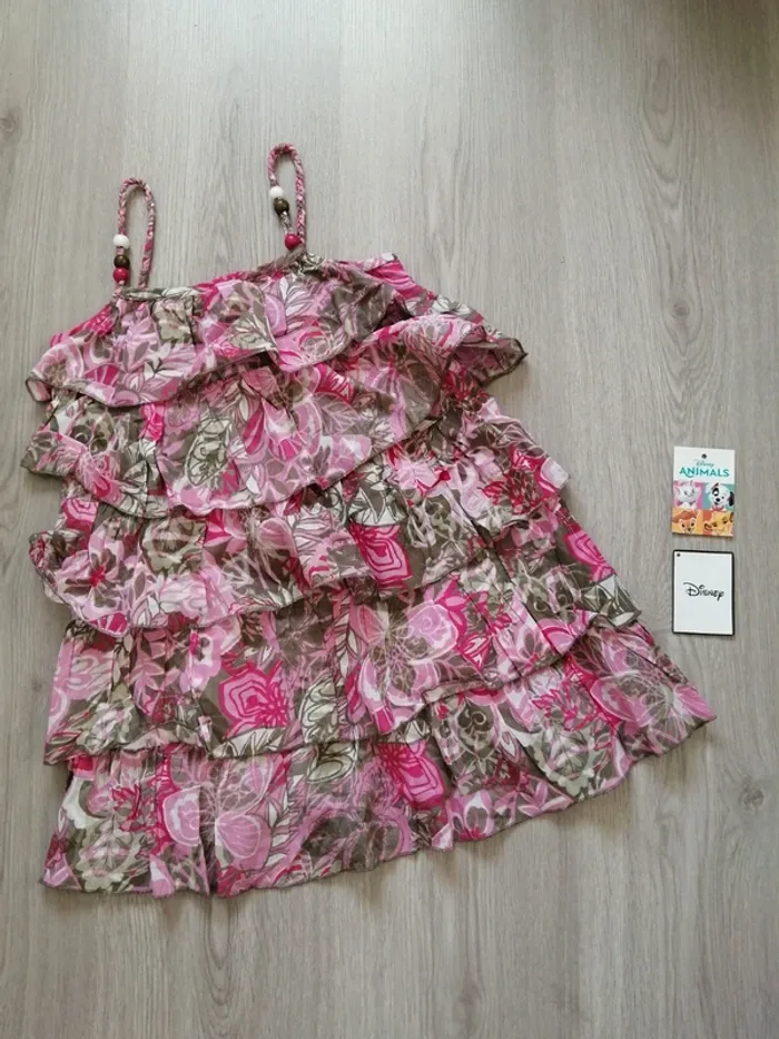 Tunique kaki et rose à volants avec motifs fleurs / in extenso / (10ans)