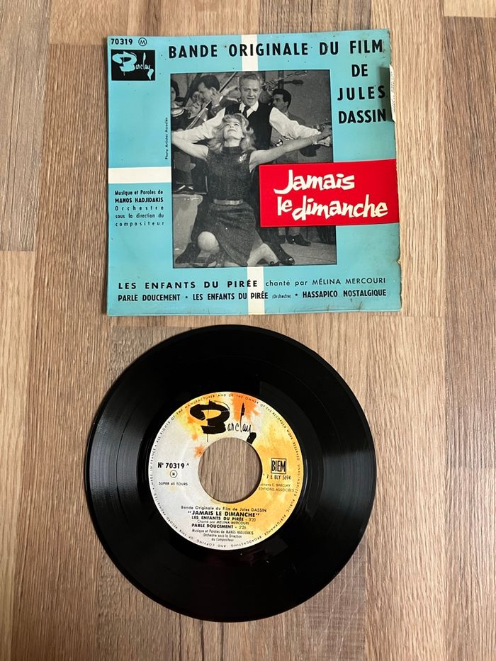 Vinyle 45 tours-Bande Originale de film-Jamais le dimanche