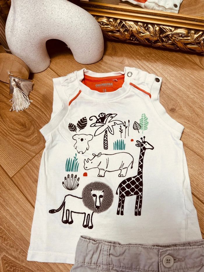 Taille 18 mois ensemble 2p garçon Orchestra Obaibi blanc orange gris * savane * 💙 - photo numéro 2