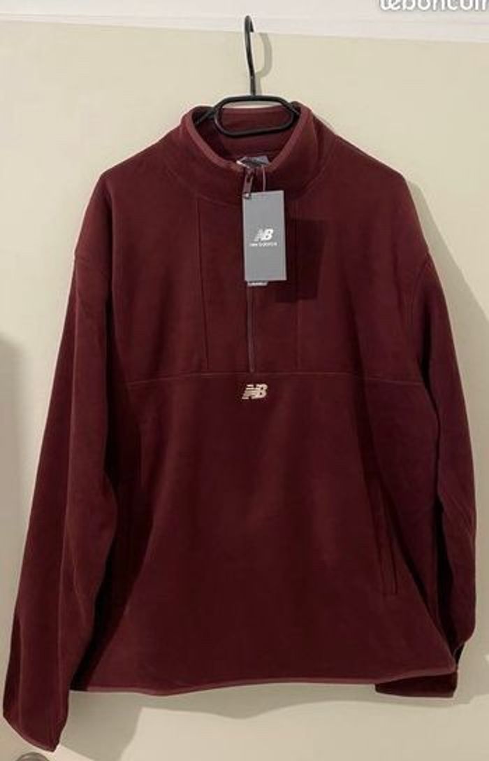 New Balance – Sweat Polaire Fleece 1/2 Zip Bordeaux S (État Neuf avec Étiquette) - photo numéro 2