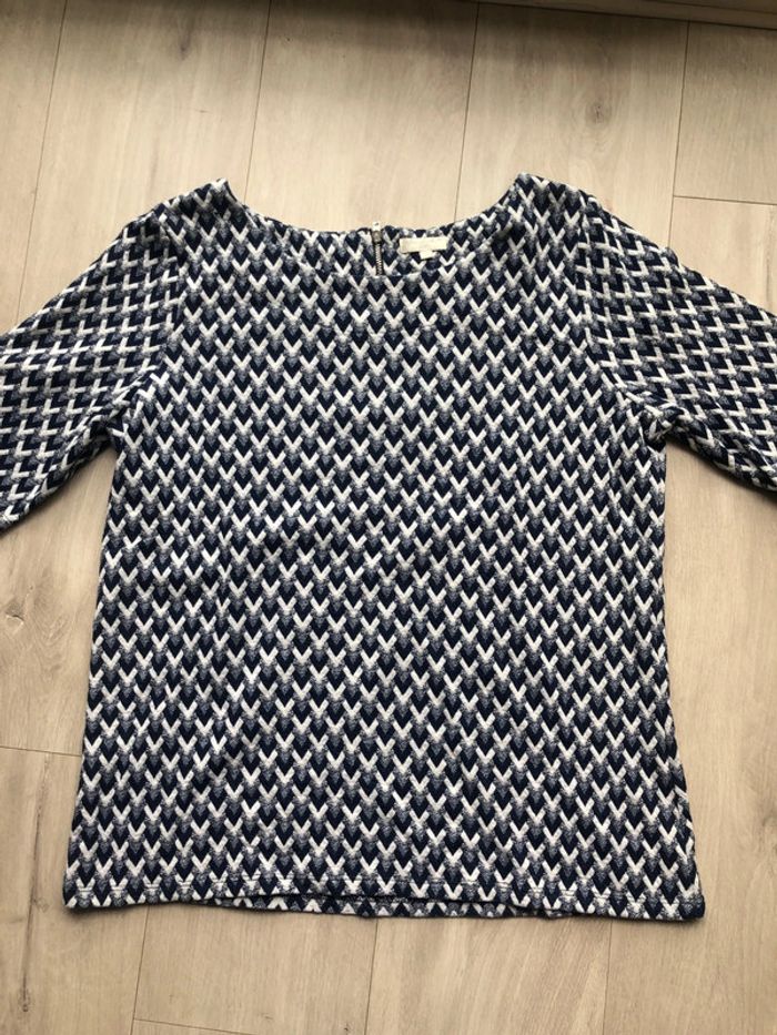 Top bleu grain de malice taille L imprimé géométrique