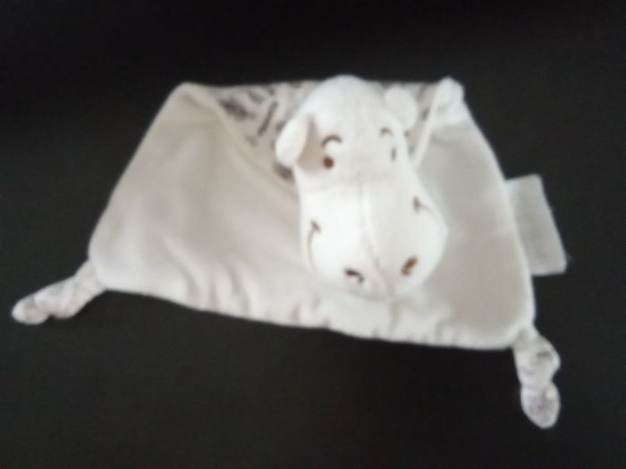 Doudou blanc pronarum mixte bébé fille ou garçon, mouchoir, hippopotame, gris, blanc, motif, plat - photo numéro 4