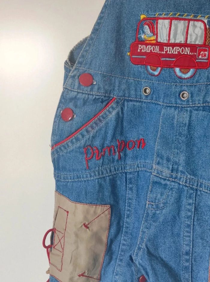 Ensemble salopette short jean bleu beige rouge + casquette pompier / Tom & Kiddy - 12 mois - photo numéro 3