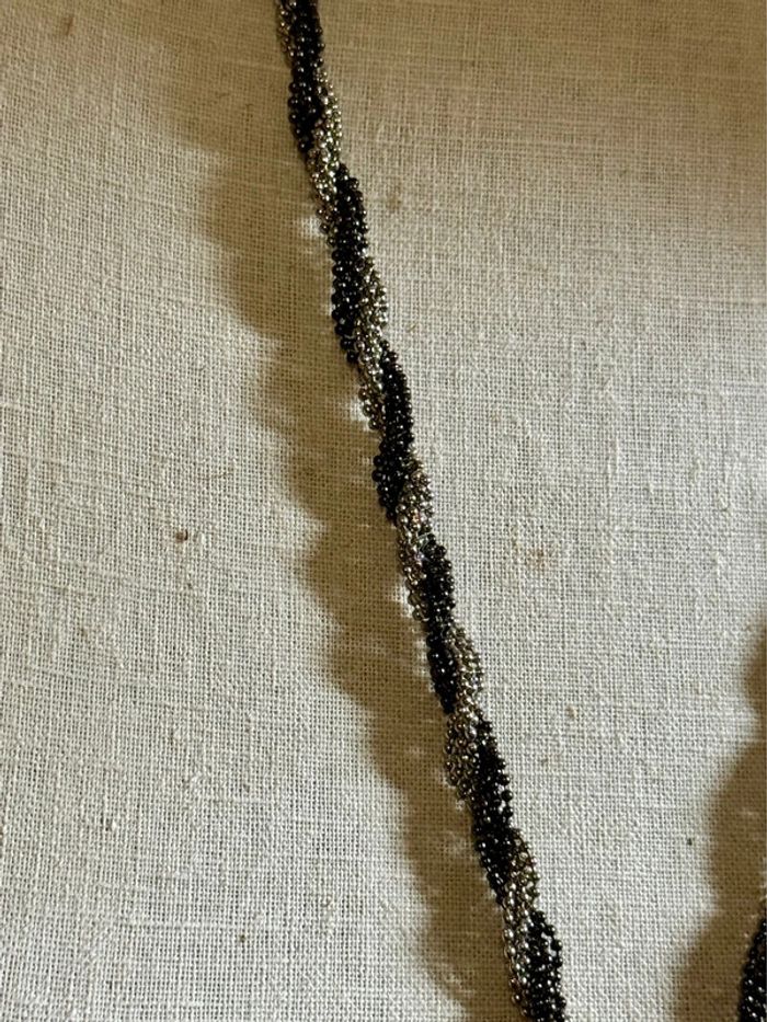 Collier sautoir chaînes éboulés tressées acier inoxydable argent et noir - photo numéro 4