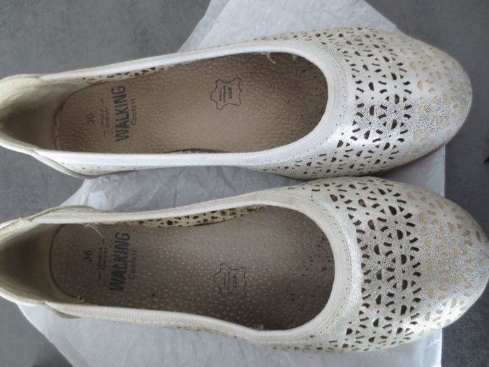 ballerines grand confort cuir T36 fille grise/écru - photo numéro 4