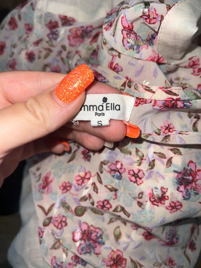 Robe d'été fleurs beige rose rose beige Emma Ella volanté - photo numéro 15