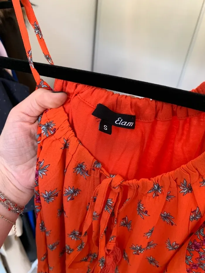 Top à bretelles corail et rose à fleurs Etam taille S - photo numéro 11