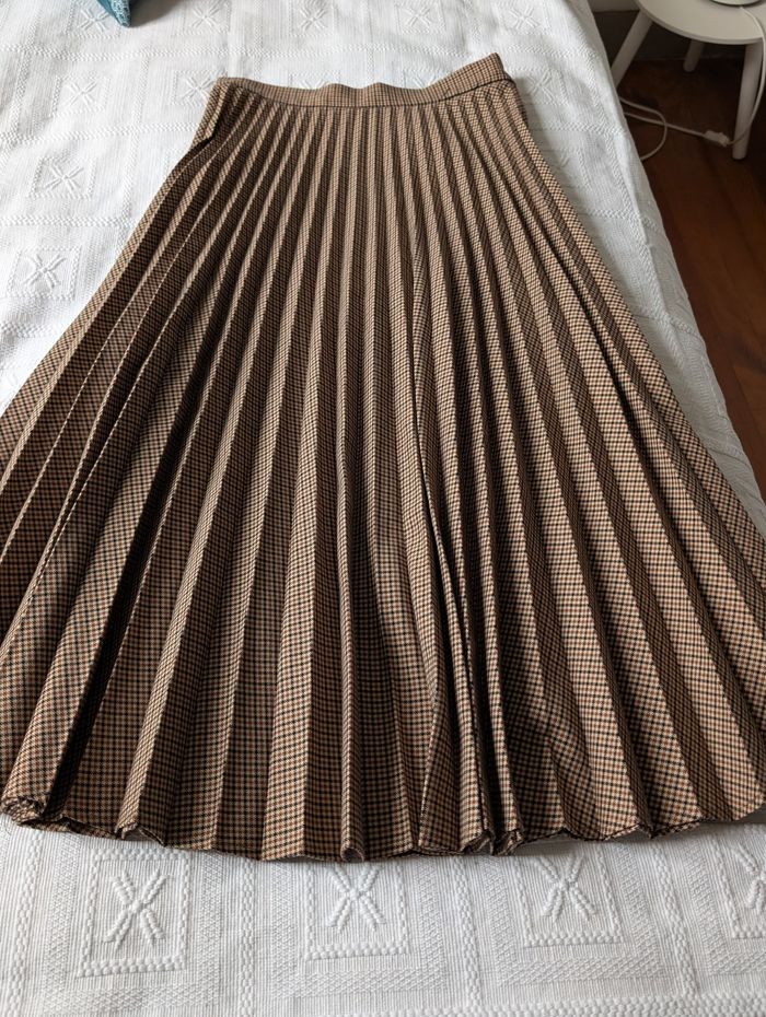 Jupe longue plissee Zara taille 34 bruns carreaux - photo numéro 2