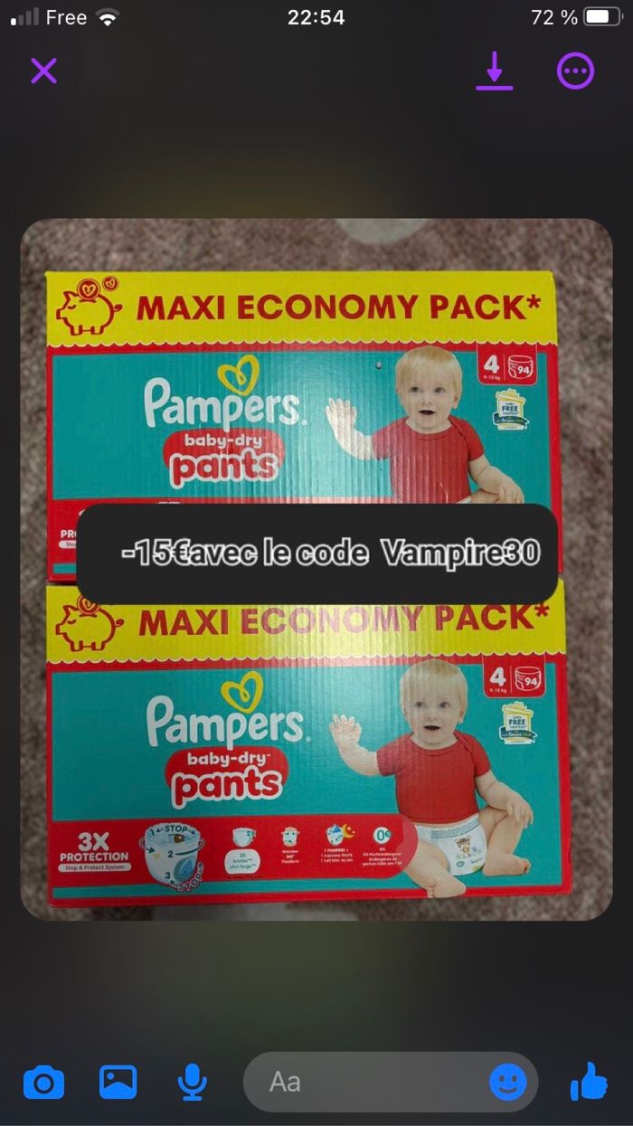 2 carton de couche Pampers taille 4