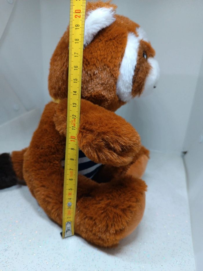 Peluche plush Teddy doudou raton laveur jours heureux France raccoon panda roux rayure bandana jaune - photo numéro 11