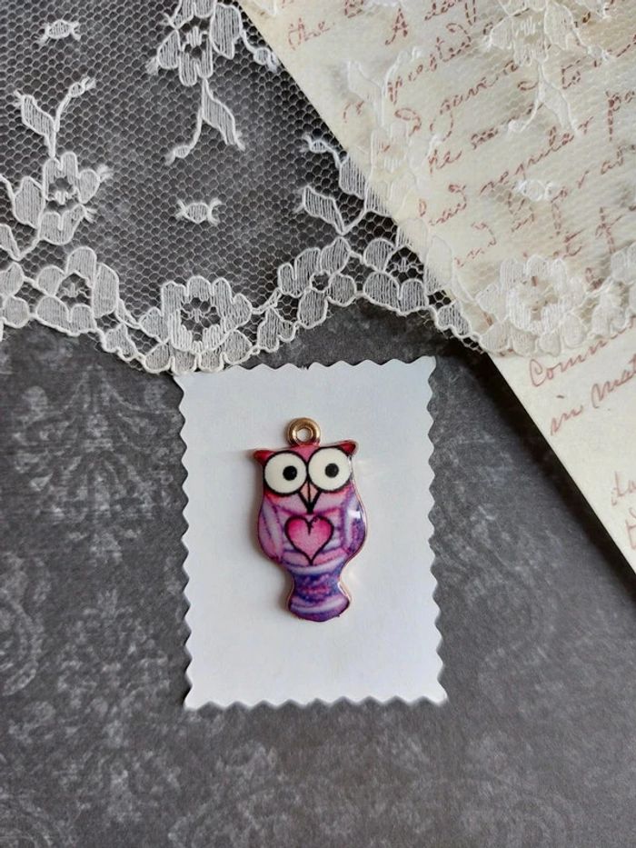 magnifique pendentif en métal hibou violet - photo numéro 2