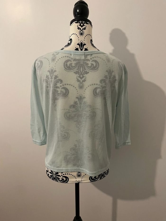 T-shirt manches 3/4 col rond poche devant transparent bleu clair Julie taille 38 - photo numéro 4