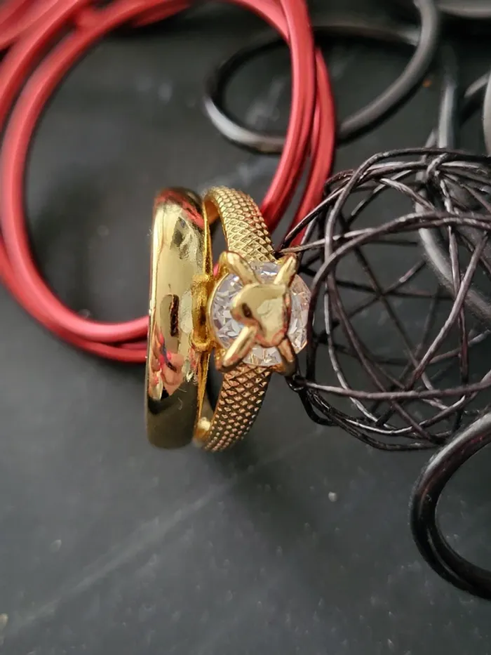 Bague réglable acier inoxydable double couche doré avec coeur - photo numéro 4
