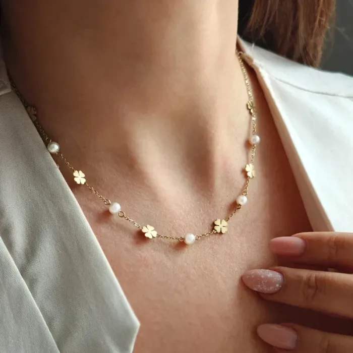 Sublime ensemble collier + bracelet "Trèfle d’Or" - photo numéro 2