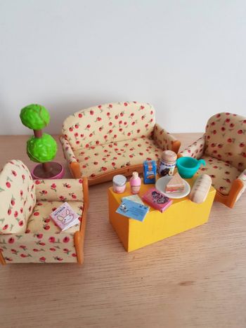 Sylvanian families canapé, fauteuils et accessoires pour maison de poupées