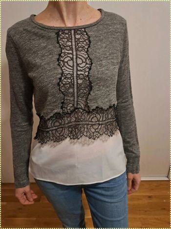 Chemisier Sandro dentelle gris blanc taille M