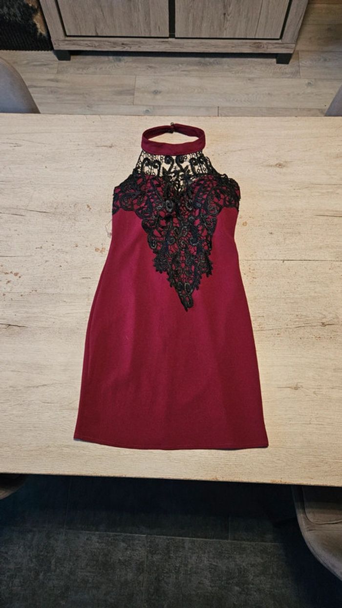 Robe de soirée moulante, bordeau avec dentelle noire, Premium Collection, S - photo numéro 3