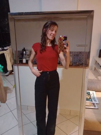 Tee shirt femme s rouge détails tressés c72