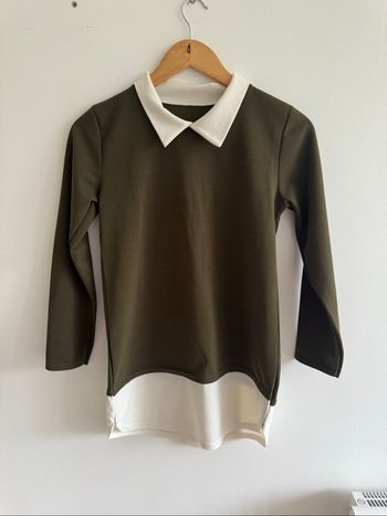 Blouse manches longues kaki blanc taille 36 S