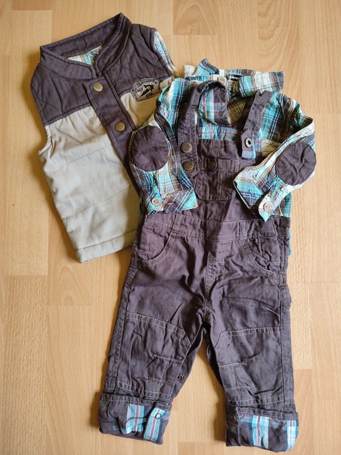 Lot ensemble salopette chemise et veste sans manche TAO assortis en 6M