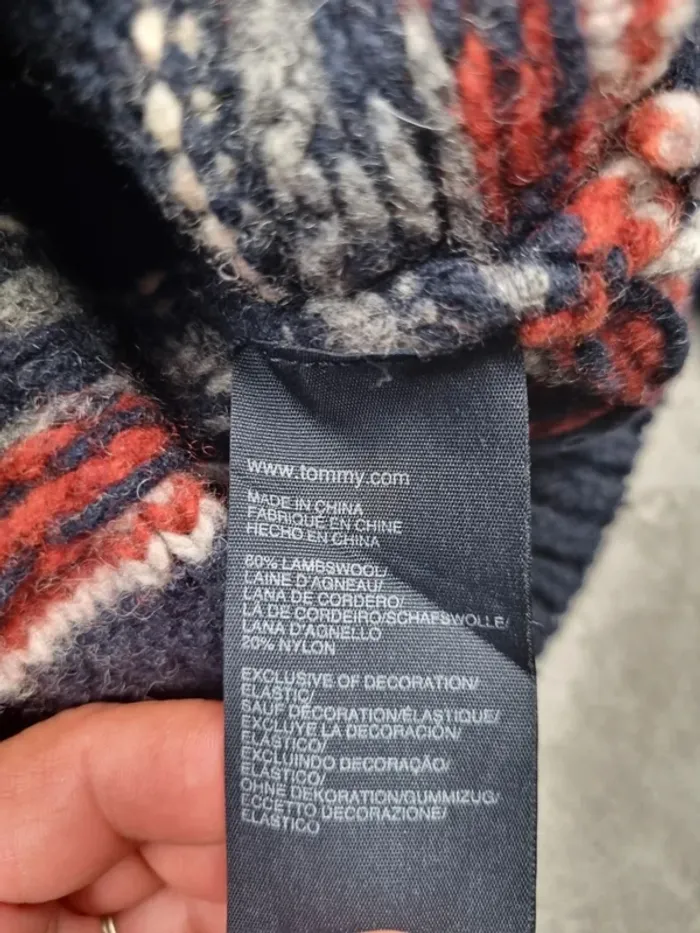 Pull col châle bleu marine à motifs Tommy Hilfiger – Taille M Homme (mesures en photos) - photo numéro 8