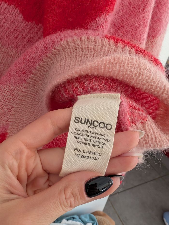 Pull en mohair et laine à zébrures beiges et fuchsia Suncoo T0 - photo numéro 10