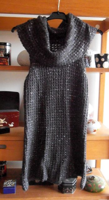 Pull en mailles femme, col roulé, Mim, taille M 38, gris, fils argentés