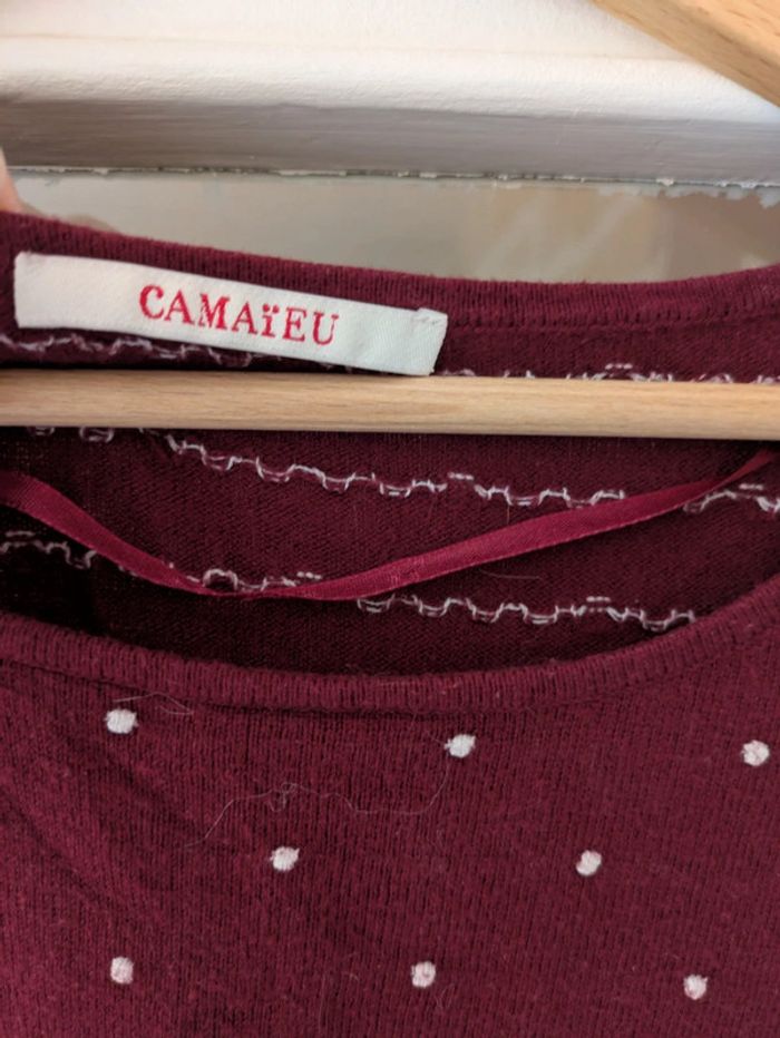 Joli pull bordeaux à pois blancs Camaïeu taille 40/42 - photo numéro 2