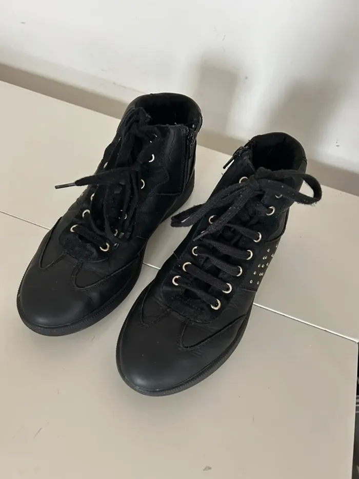 Geox, baskets noires, pointure 37 en cuir femme - photo numéro 2