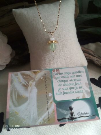 Collier ange sélénite + fluorine + carte offerte