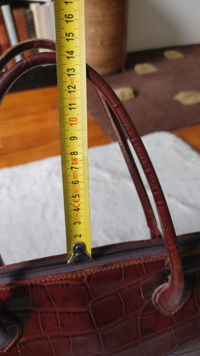 Sac à main en cuir véritable vintage motif exotique crocodile marron tirant sur le rouge - photo numéro 12