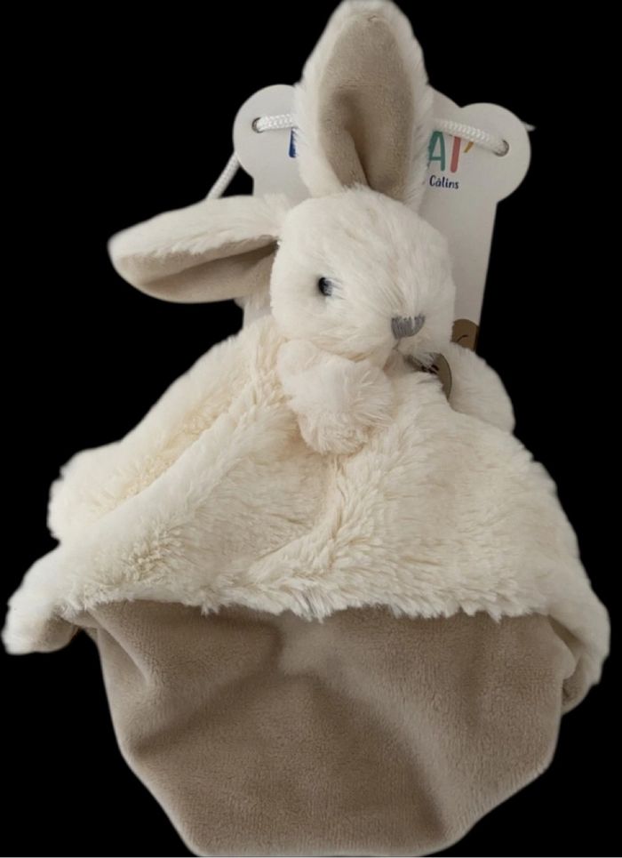 ❤️B5561 Doudou Plat Mouchoir lapin blanc Beige Les Flocons Baby Nat Babynat