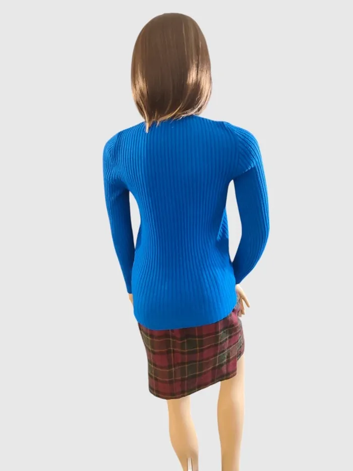 Pull Col V Euroacrylic Bleu, Taille M - Maille Côtes Dynamique ! - photo numéro 4