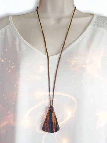 Collier sautoir pendentif pierre volcanique 🇫🇷 Fabrication Artisanale - 80cm